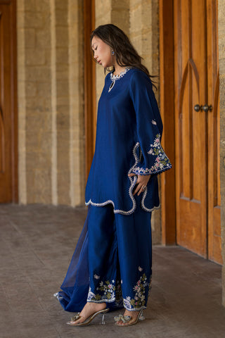 SS26DA-2923 BLUE 2PCS  EMBROIDERED KURTA WITH TROUSER