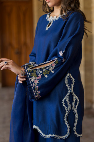 SS26DA-2923 BLUE 2PCS  EMBROIDERED KURTA WITH TROUSER