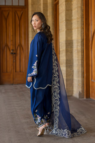 SS26DA-2923 BLUE 2PCS  EMBROIDERED KURTA WITH TROUSER