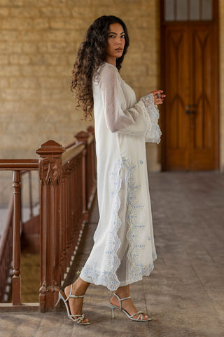 SS26DA-2924 WHITE 2PCS  EMBROIDERED KURTA WITH TROUSER