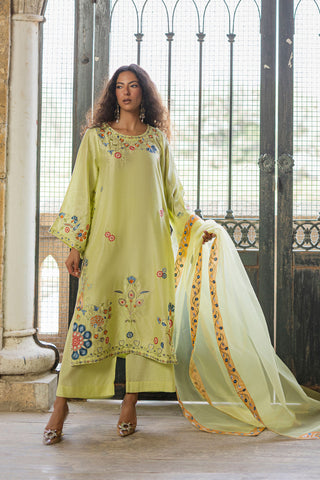 SS26DA-2925 NEON GREEN 2PCS  EMBROIDERED KURTA WITH TROUSER