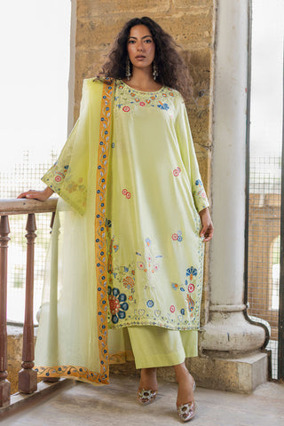 SS26DA-2925 NEON GREEN 2PCS  EMBROIDERED KURTA WITH TROUSER