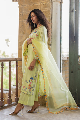 SS26DA-2925 NEON GREEN 2PCS  EMBROIDERED KURTA WITH TROUSER