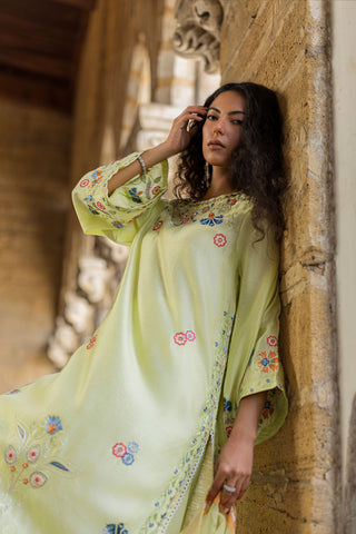 SS26DA-2925 NEON GREEN 2PCS  EMBROIDERED KURTA WITH TROUSER