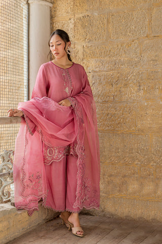 SS26DA-2926 PINK 2PCS  EMBROIDERED KURTA WITH TROUSER