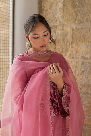 SS26DA-2926 PINK 2PCS  EMBROIDERED KURTA WITH TROUSER