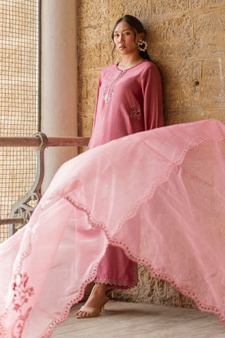 SS26DA-2926 PINK 2PCS  EMBROIDERED KURTA WITH TROUSER