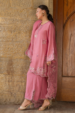 SS26DA-2926 PINK 2PCS  EMBROIDERED KURTA WITH TROUSER
