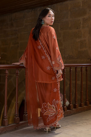 DUPATTA: SS26DD-2927  RUST EMBROIDED DUPATTA