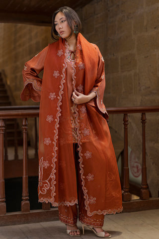 DUPATTA: SS26DD-2927  RUST EMBROIDED DUPATTA