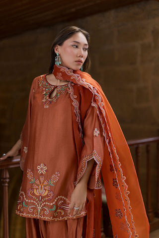 DUPATTA: SS26DD-2927  RUST EMBROIDED DUPATTA