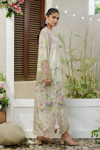 SS26DA-2931 L-GREEN -SILK TUNIC - 1PCS HAND EMBELLISHED  KAFTAN
