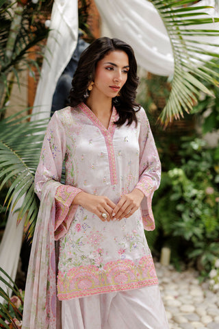 SS26DA-2933 L-PINK -SILK TUNIC- 2PCS HAND EMBELLISHED  SHIRT WITH TROUSER
