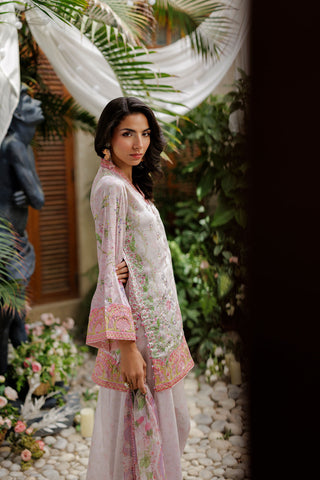 SS26DA-2933 L-PINK -SILK TUNIC- 2PCS HAND EMBELLISHED  SHIRT WITH TROUSER