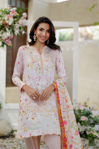 SS26DA-2938 PEACH -SILK TUNIC- 2PCS HAND EMBELLISHED  SHIRT WITH TROUSER