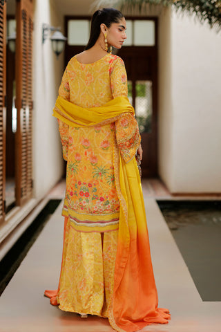 SS26DD-2939 ORANGE TIE DYE EMBROIDERY DUPATTA