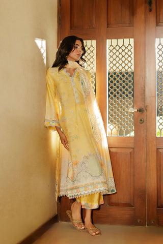 SS26DA-2941 YELLOW 2PCS  EMBROIDERED KURTA WITH TROUSER