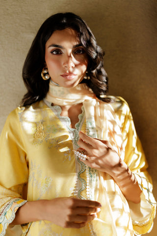 SS26DA-2941 YELLOW 2PCS  EMBROIDERED KURTA WITH TROUSER