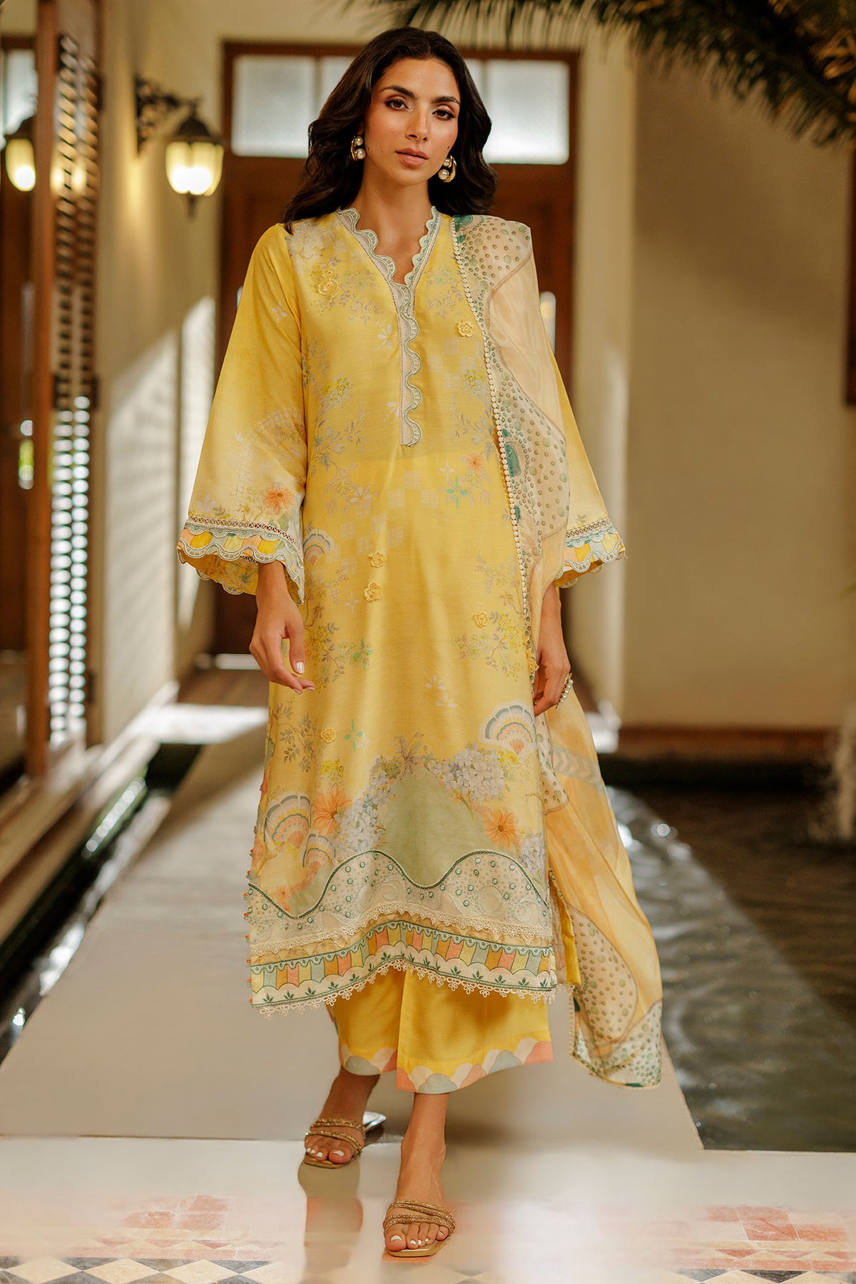 SS26DA-2941 YELLOW 2PCS  EMBROIDERED KURTA WITH TROUSER
