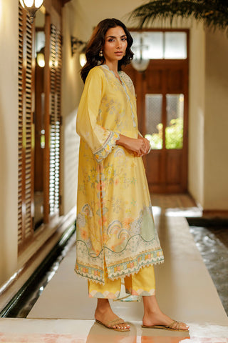 SS26DA-2941 YELLOW 2PCS  EMBROIDERED KURTA WITH TROUSER