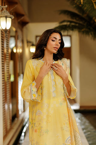 SS26DA-2941 YELLOW 2PCS  EMBROIDERED KURTA WITH TROUSER