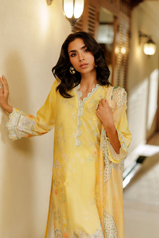 SS26DA-2941 YELLOW 2PCS  EMBROIDERED KURTA WITH TROUSER