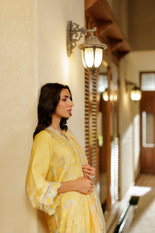 SS26DA-2941 YELLOW 2PCS  EMBROIDERED KURTA WITH TROUSER