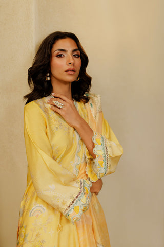 SS26DA-2941 YELLOW 2PCS  EMBROIDERED KURTA WITH TROUSER