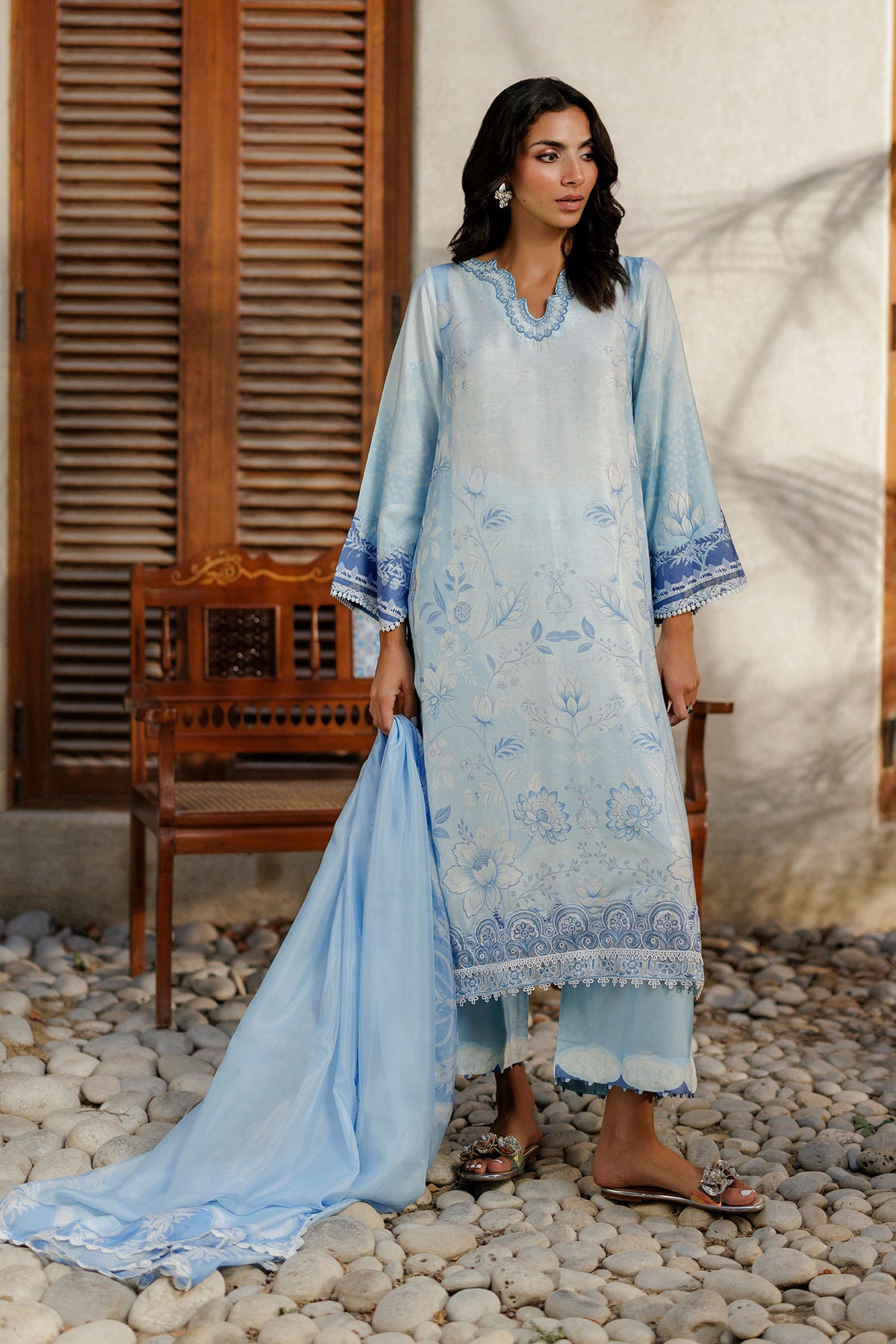 SS26DA-2942 SKY BLUE 2PCS  EMBROIDERED KURTA WITH TROUSER