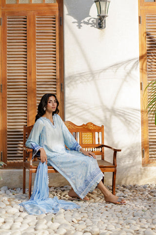 SS26DA-2942 SKY BLUE 2PCS  EMBROIDERED KURTA WITH TROUSER