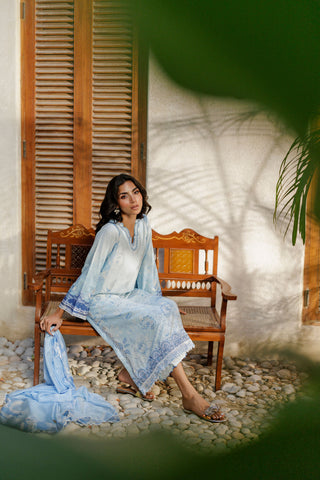 SS26DA-2942 SKY BLUE 2PCS  EMBROIDERED KURTA WITH TROUSER