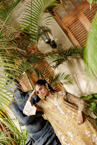 SS26DA-2943 MUSTARD 2PCS  EMBROIDERED KURTA WITH TROUSER