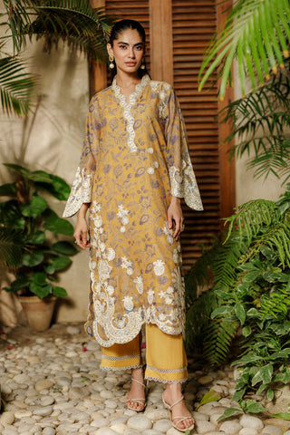 SS26DA-2943 MUSTARD 2PCS  EMBROIDERED KURTA WITH TROUSER