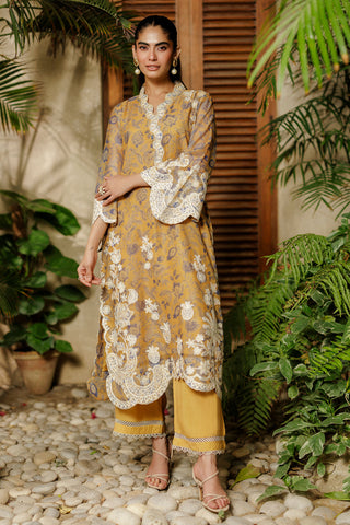 SS26DA-2943 MUSTARD 2PCS  EMBROIDERED KURTA WITH TROUSER
