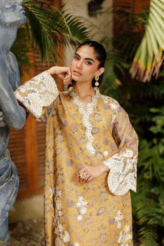 SS26DA-2943 MUSTARD 2PCS  EMBROIDERED KURTA WITH TROUSER