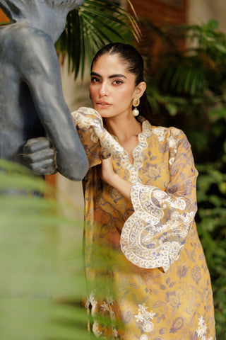SS26DA-2943 MUSTARD 2PCS  EMBROIDERED KURTA WITH TROUSER