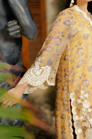 SS26DA-2943 MUSTARD 2PCS  EMBROIDERED KURTA WITH TROUSER