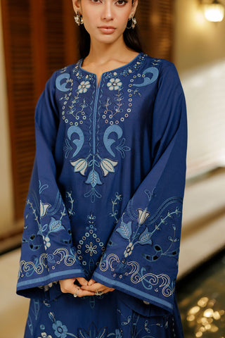 SS26DA-2944 BLUE 2PCS  EMBROIDERED KURTA WITH TROUSER
