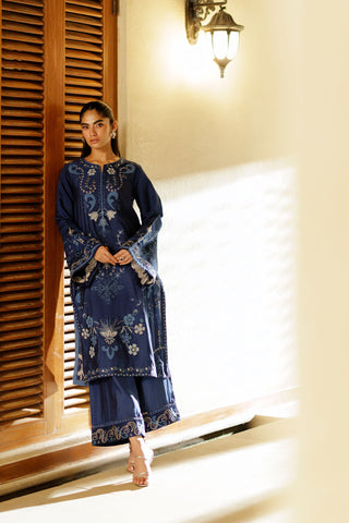 SS26DA-2944 BLUE 2PCS  EMBROIDERED KURTA WITH TROUSER