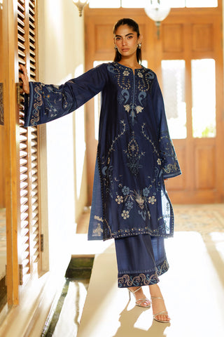 SS26DA-2944 BLUE 2PCS  EMBROIDERED KURTA WITH TROUSER