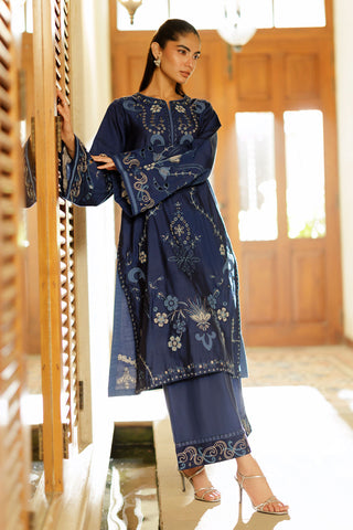 SS26DA-2944 BLUE 2PCS  EMBROIDERED KURTA WITH TROUSER