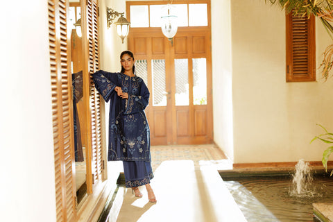 SS26DA-2944 BLUE 2PCS  EMBROIDERED KURTA WITH TROUSER