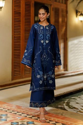 SS26DA-2944 BLUE 2PCS  EMBROIDERED KURTA WITH TROUSER