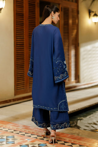 SS26DA-2944 BLUE 2PCS  EMBROIDERED KURTA WITH TROUSER