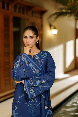 SS26DA-2944 BLUE 2PCS  EMBROIDERED KURTA WITH TROUSER