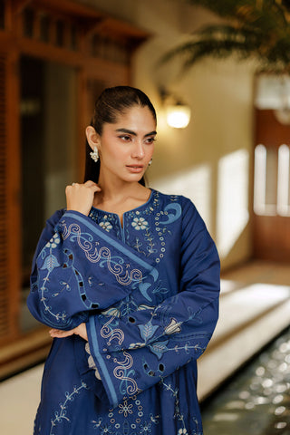 SS26DA-2944 BLUE 2PCS  EMBROIDERED KURTA WITH TROUSER