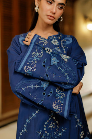 SS26DA-2944 BLUE 2PCS  EMBROIDERED KURTA WITH TROUSER