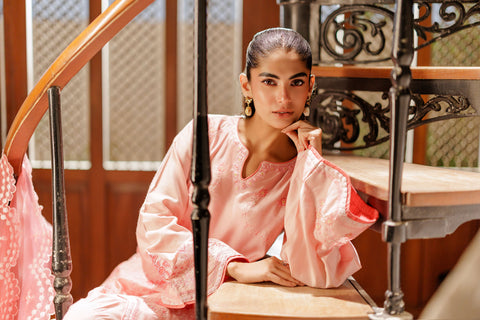 SS26DA-2946 PINK 2PCS  EMBROIDERED KURTA WITH TROUSER