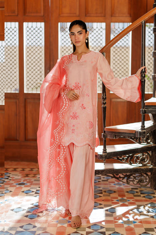 SS26DA-2946 PINK 2PCS  EMBROIDERED KURTA WITH TROUSER