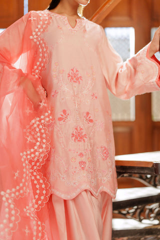 SS26DA-2946 PINK 2PCS  EMBROIDERED KURTA WITH TROUSER